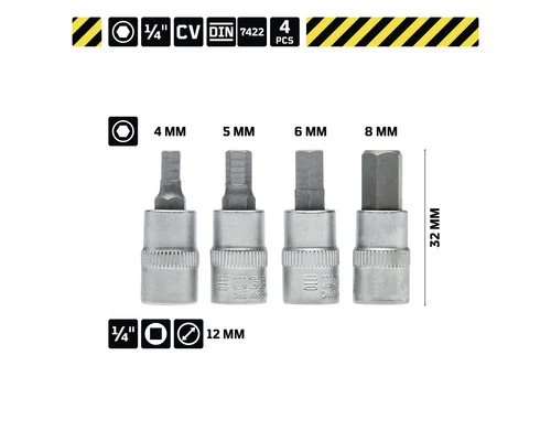 WGB Doppenset 1/4" Met Bitinzet, 4-delig 7 WGB Doppenset 1/4" Met Bitinzet, 4-delig - Afbeelding 5