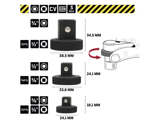 WGB Mini Adapterset Voor Ratelsleutel, 3-delig 8 WGB Mini Adapterset Voor Ratelsleutel, 3-delig - Afbeelding 6